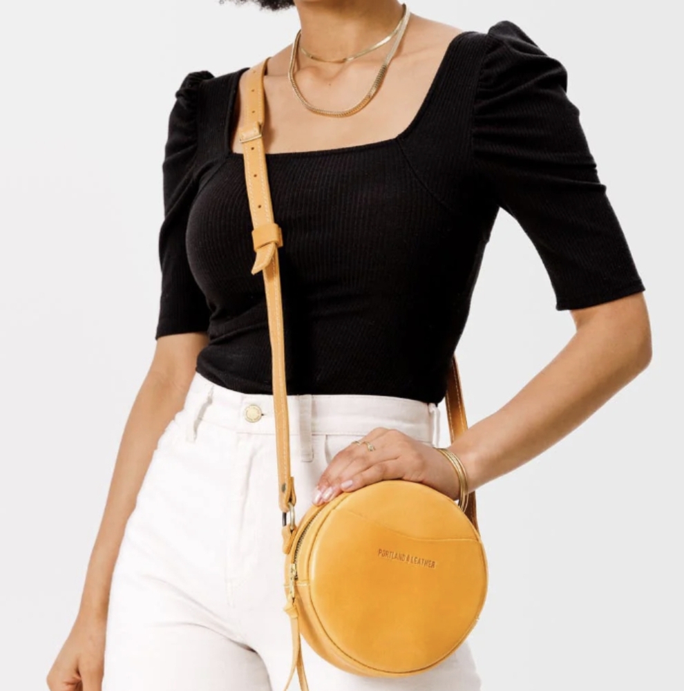 Portland leather circle crossbody small im sunflower